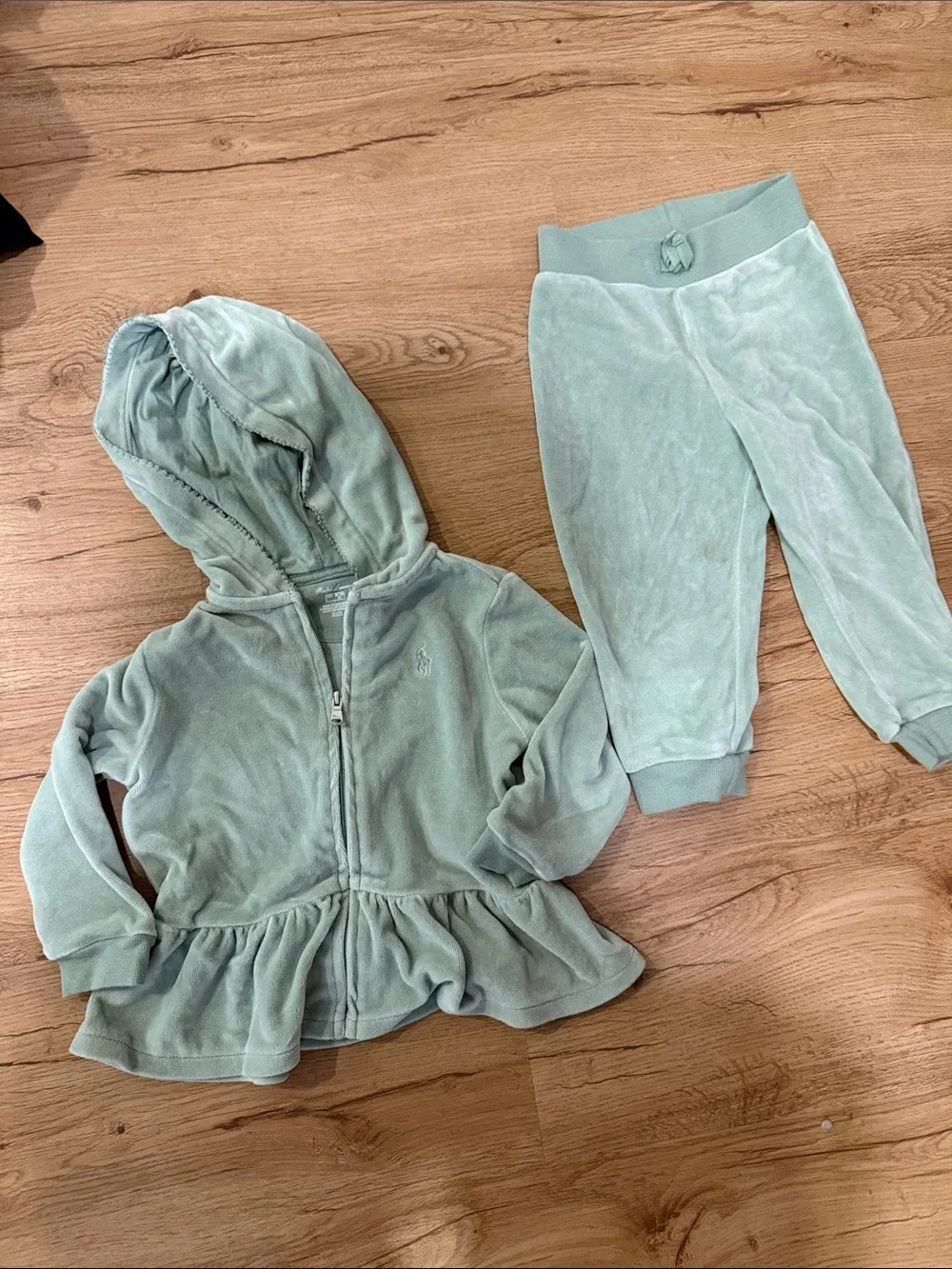 Ralph Lauren Girls Two-Piece Velour Hoodie & Pants Set - Light Mint Green